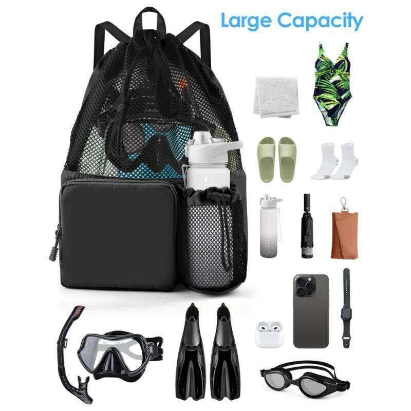 1pcs Mesh Drawstring Large Capacity Gym Beach Travel Bag Polyester Outdoor Sports Backpack Z260204