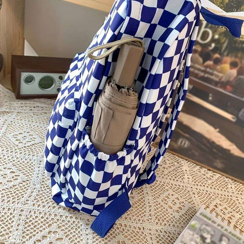 Bags Female Junior High College Middle School Students, Ins-Style Girls' Backpacks, Checkerboard Pattern Backpacks for Girls, Available in Five C