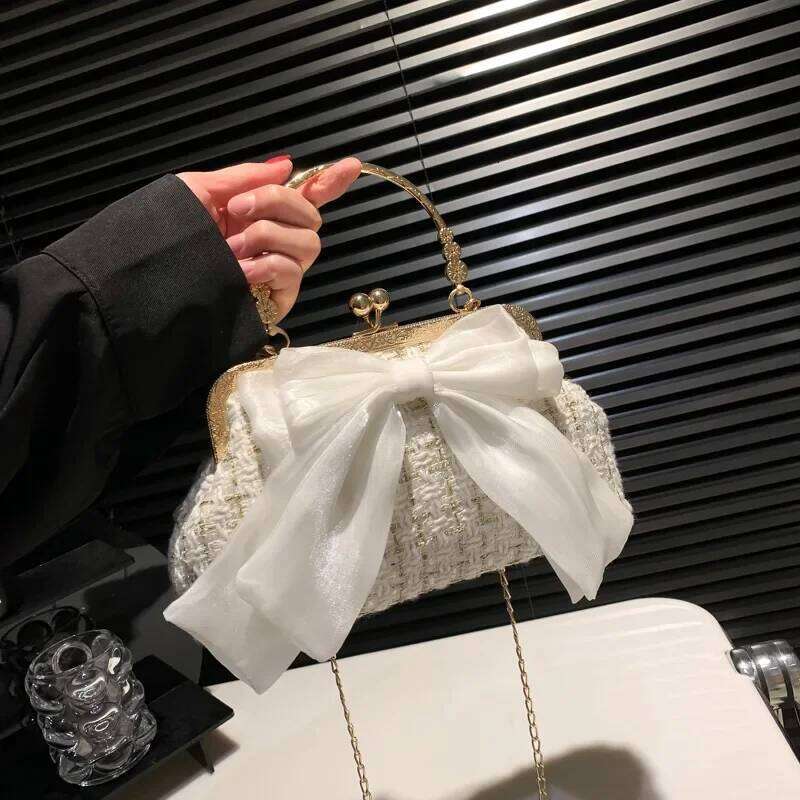 Bow Fairy Evening Bags Clutch Metal Handle Handbags for Women Wedding Party Bridal Clutches Purse Chain Shoulder Bag C260204