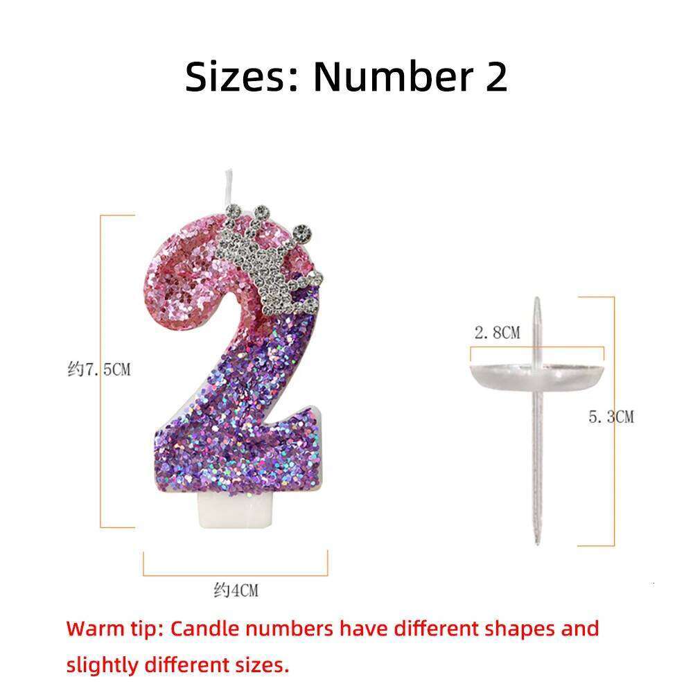 2nd Cake Topper Colour Changing Creative Number 2 Candle Princess Crown Girl 1st Happy Birthday Party Decoration S260204