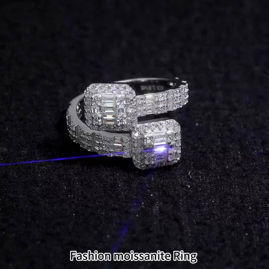 925 Sterling Silver baguette Vvs Moissanite Diamonds Shiny White Gold Plated huggies Rings