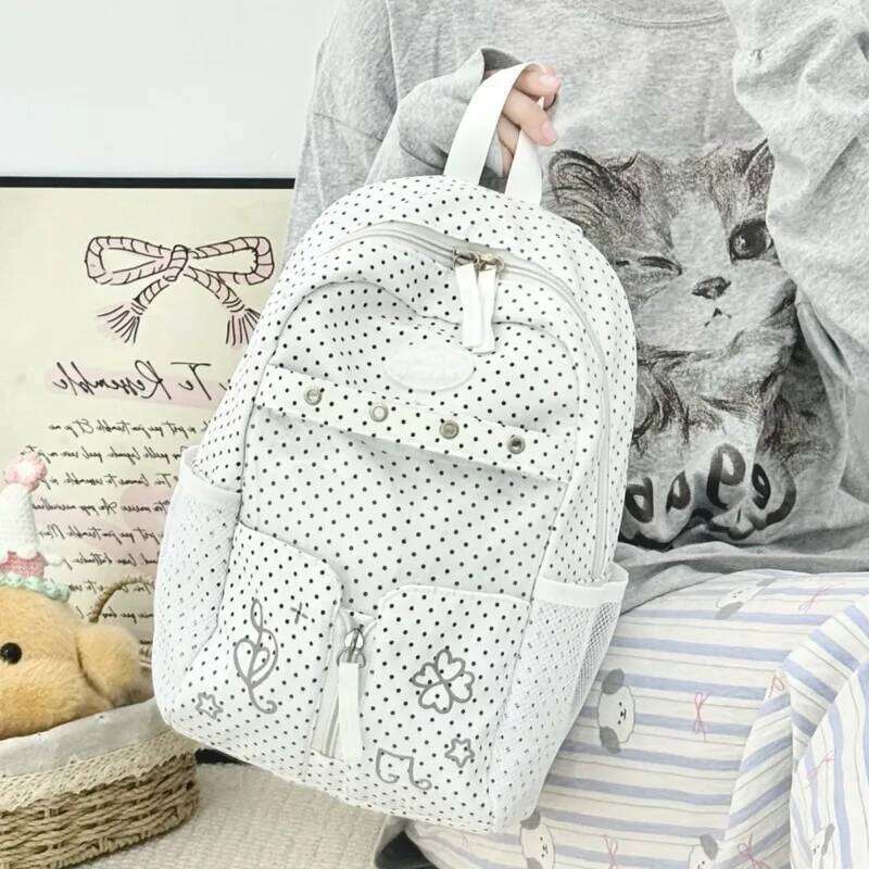 Polka Dot Casual Student Backpack Transparent Pocket Japanese Ita Two Sized Large Capacity Schoolbags Printed Cute Bag Women Z260204