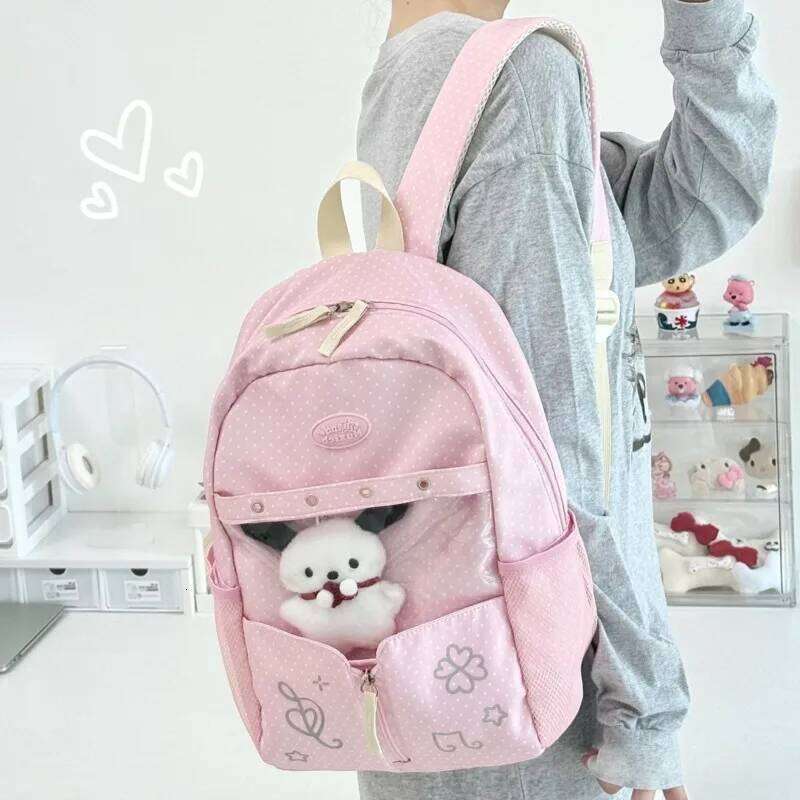 Polka Dot Casual Student Backpack Transparent Pocket Japanese Ita Two Sized Large Capacity Schoolbags Printed Cute Bag Women Z260202