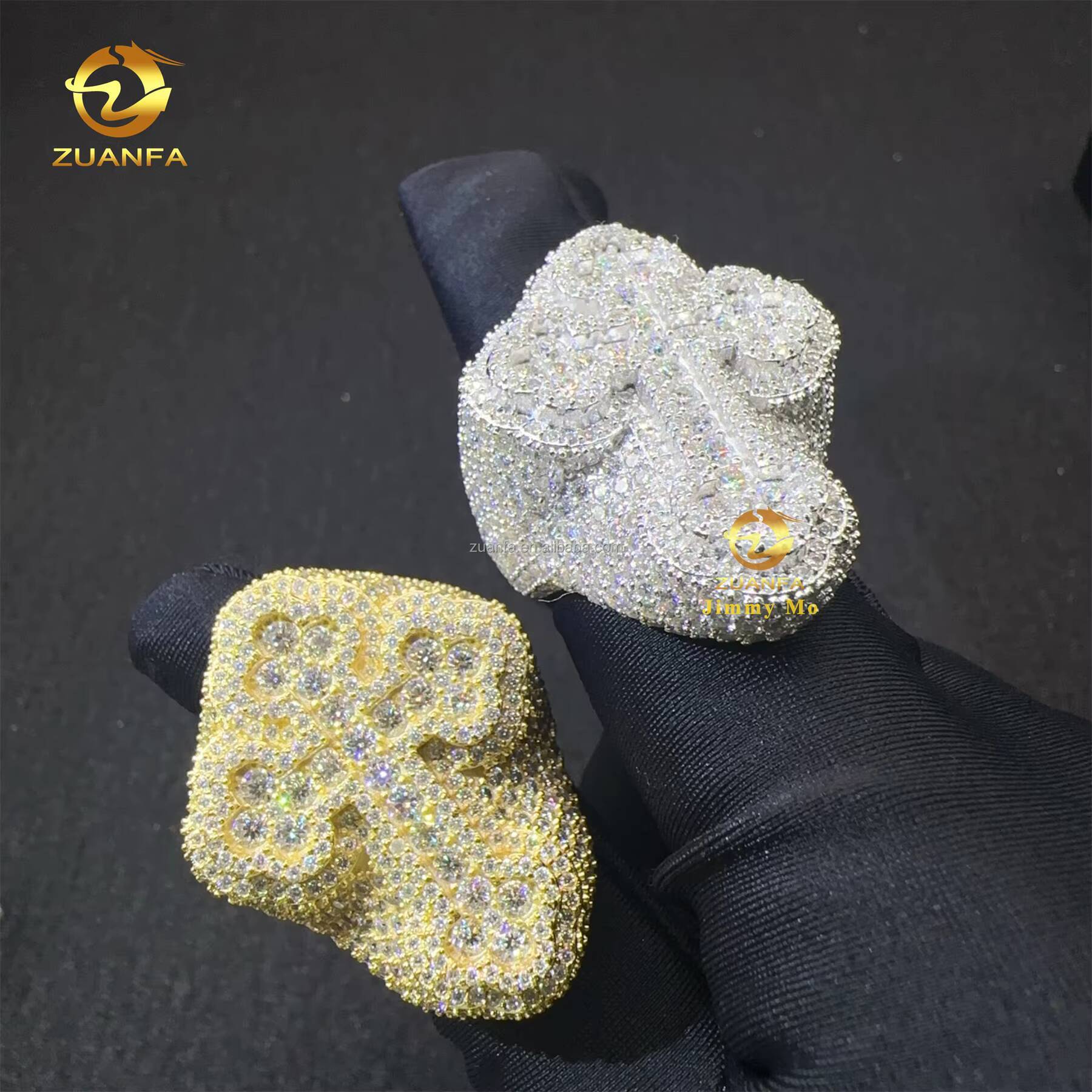 New Arrivals Bulk Stock Prong Setting High Quality Silver With Moissanite Diamond Hip Hop Iced Out Man Cross Ring With GRA