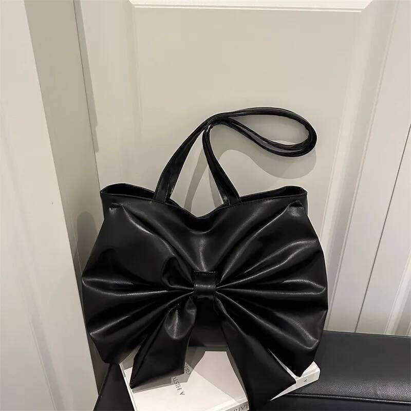 Fashion Shoulder 2025 New Korean Version Bow Commuting Tote Bag, Solid Color Versatile Casual Bags C260204