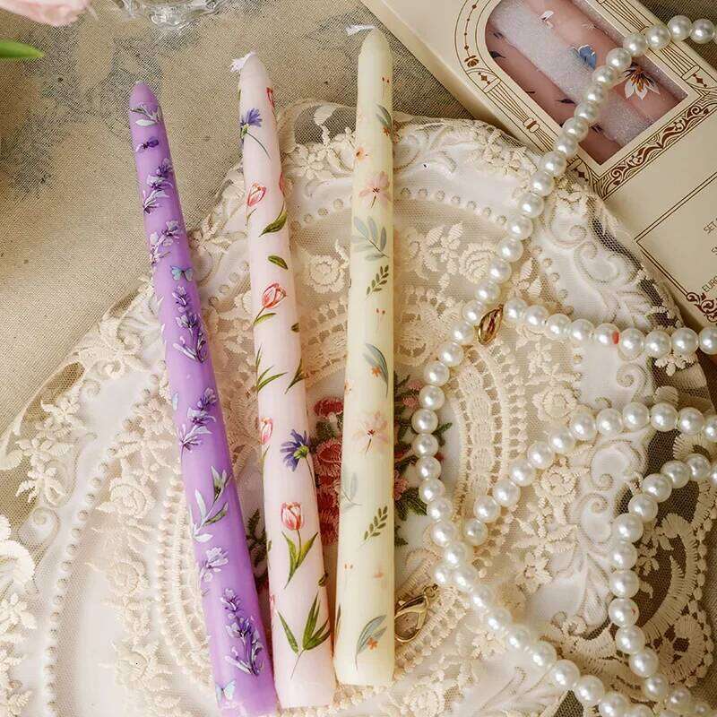 2PCS/box Flower Long Rod Scented Aromatherapy Soy Wax Candles Wedding Birthday Candle Party Home Decoration S260204