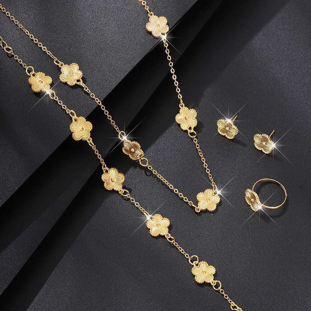 Necklace Gold Plated Enamel Daisy Flower Choker with Matching Bracelet and Anklet for Beach Wedding Anniversary Gift High Quality Texture