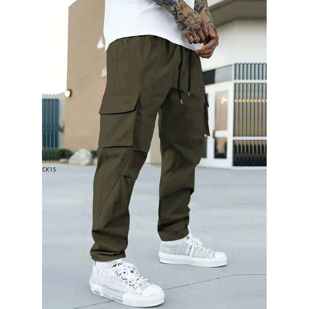 Men's Cargo Pants Multi-pocket Waterproof Wear-Resistant Casual Training Trousers Comfortable Breathable Overalls Clothing 26W0204