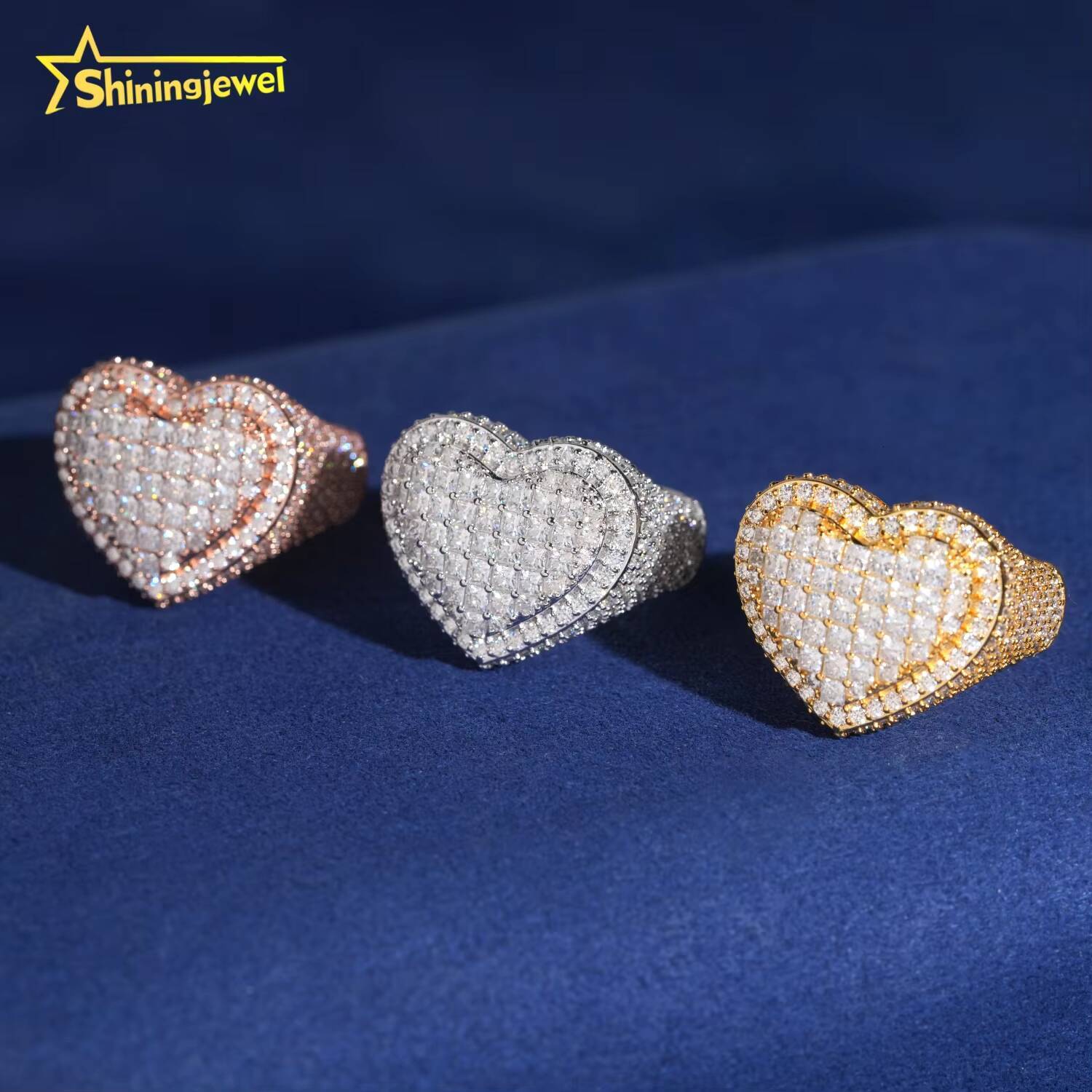 Hip Hop Rings Moissanite Diamond 925 Silver Heart Rings Women Men Iced Out Rings Pass Diamond Tester