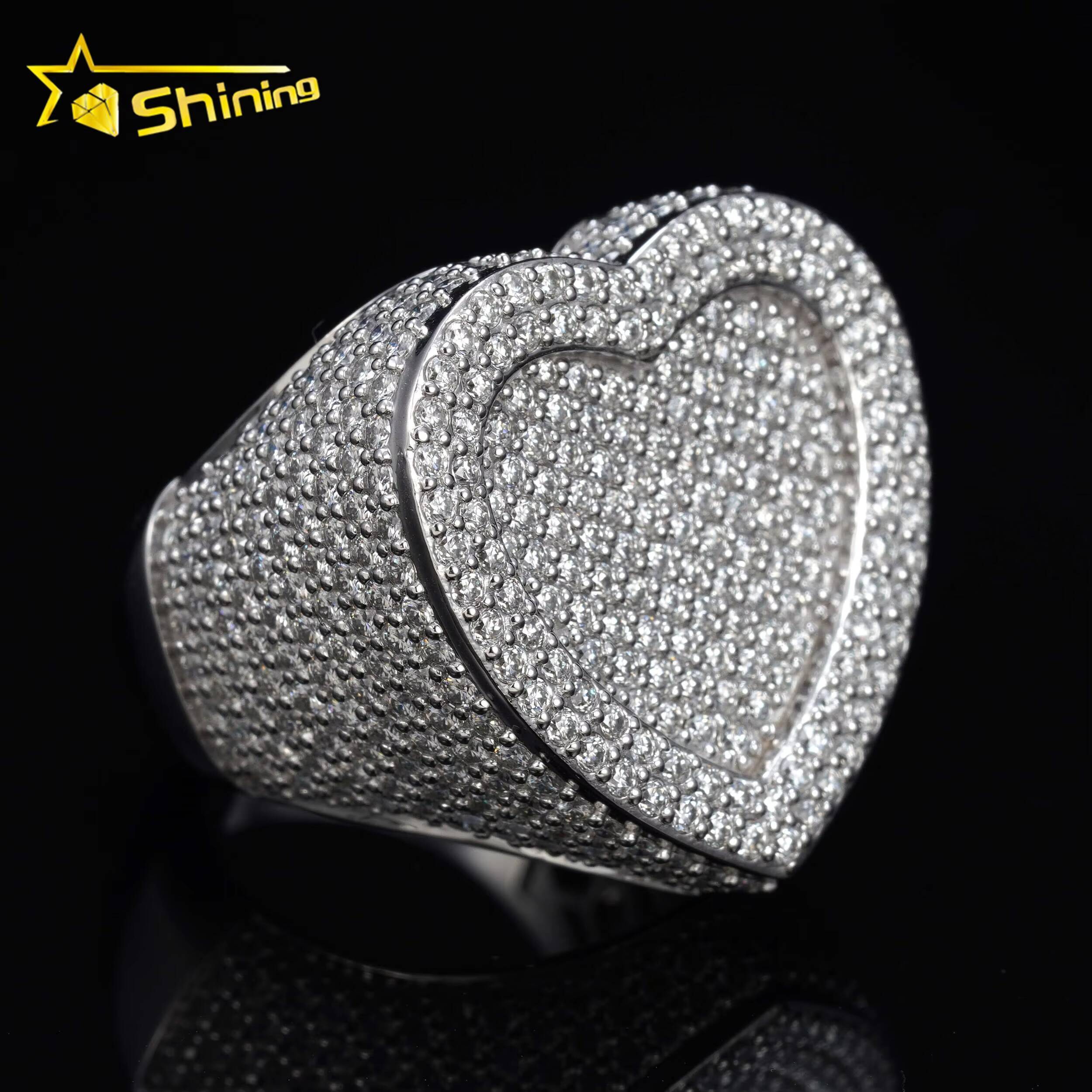 GRA Pass Diamond Tester Real Gold 10K White Gold Heart Shaped VVS Moissanite Men Ring