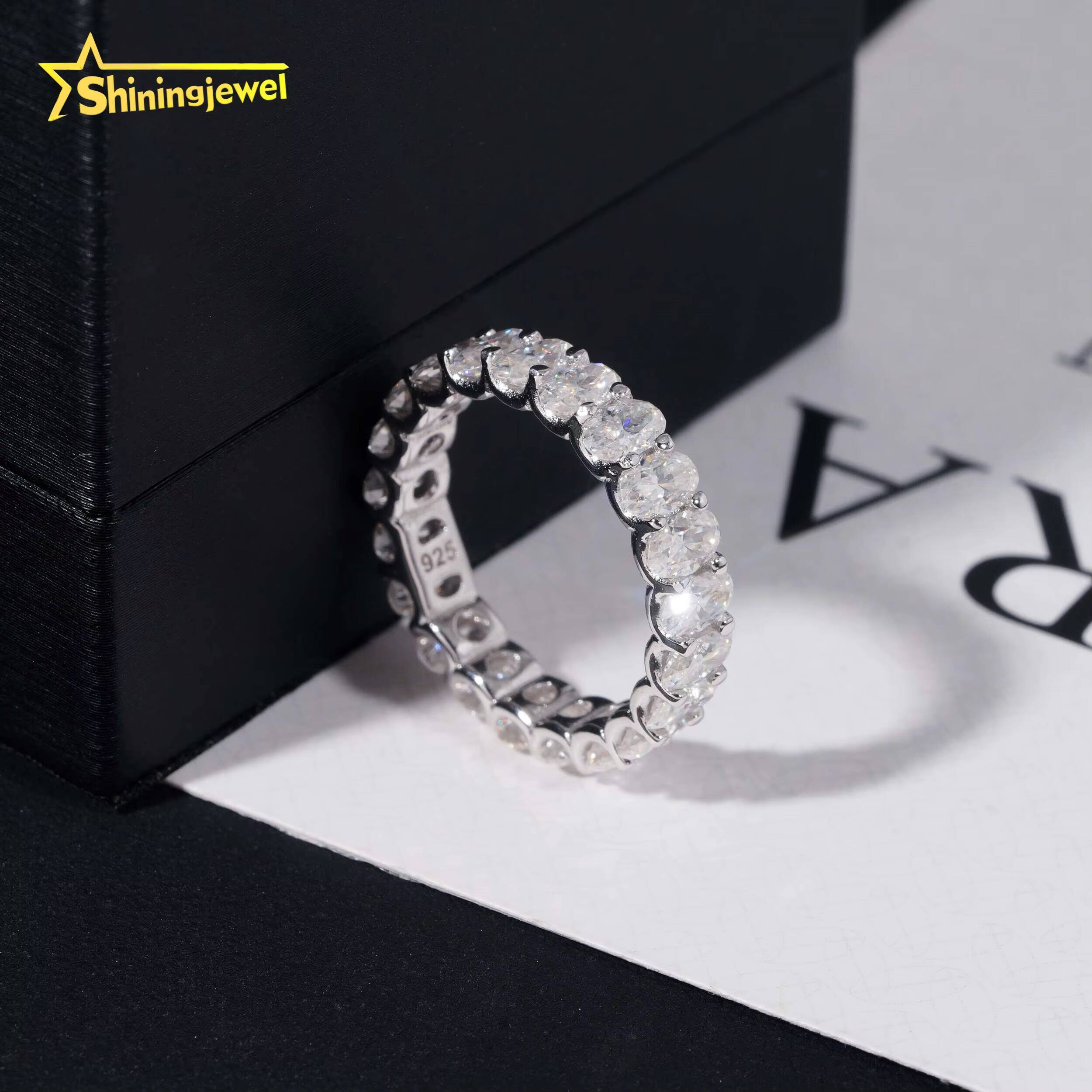 Band Oval Cut Wedding Ring 35mm Moissanite VVS Pass Diamond Test 925 Sliver Gold Plated Engagement Rings Fast Shipping