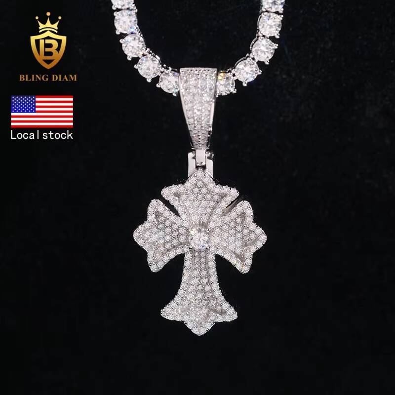 New Fashion GRA Certified Pass Diamond Tester Hip Hop Jewelry 925 Sterling Silver Iced Out VVS Moissanite Cross Pendant