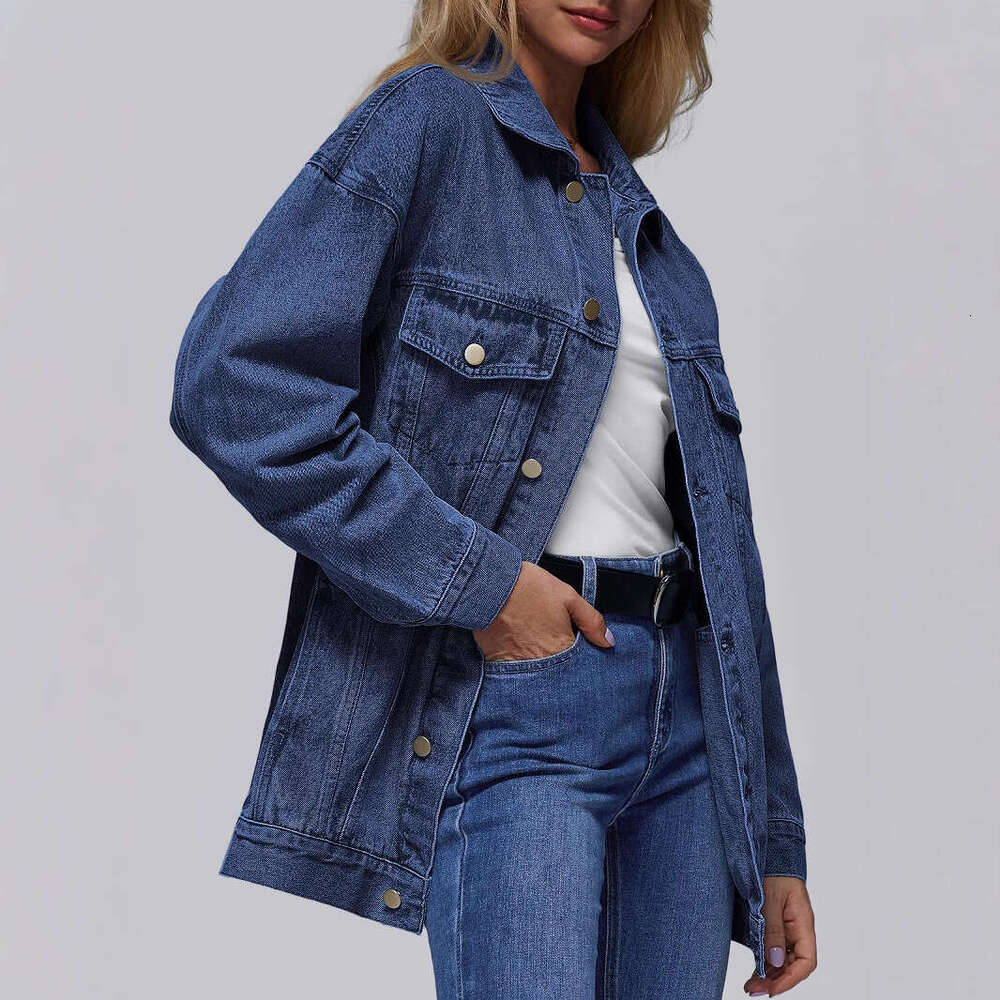 Women's denim jacket, denim long sleeved oversized button jacket, fashionable jacket, size according to product description