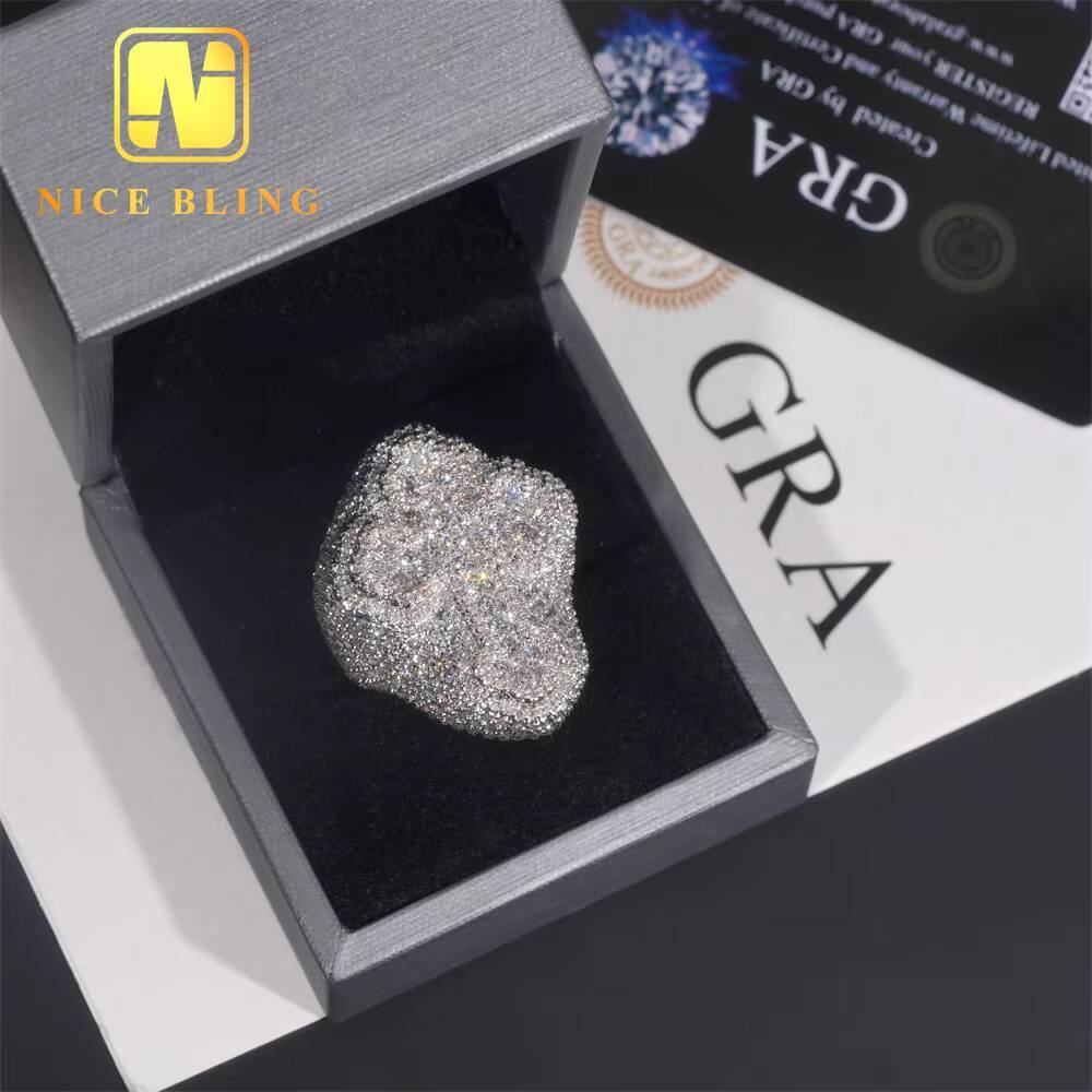 Luxury Rappers Style Diamond Tester Hip Hop Jewelry VVS Diamond Iced Out 925 Sterling Silver Cross Custom Moissanite Ring