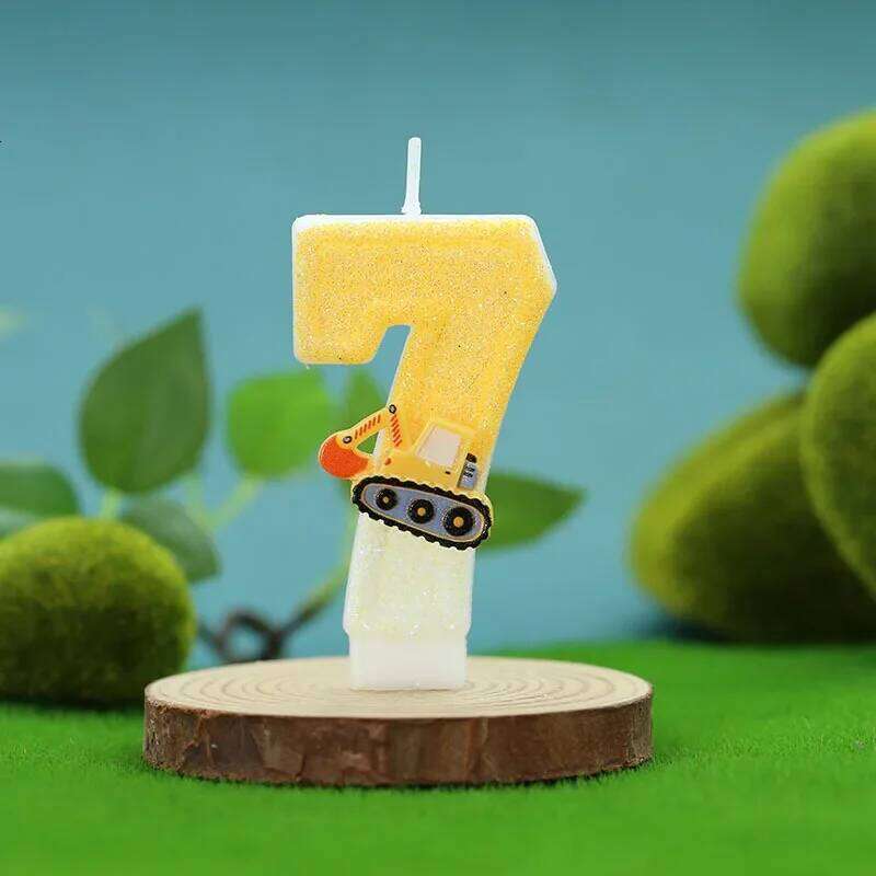 2025 Cross - border Creative Engineering Vehicle Excavator Digital Cake Decoration Handmade Birthday Candle S260204