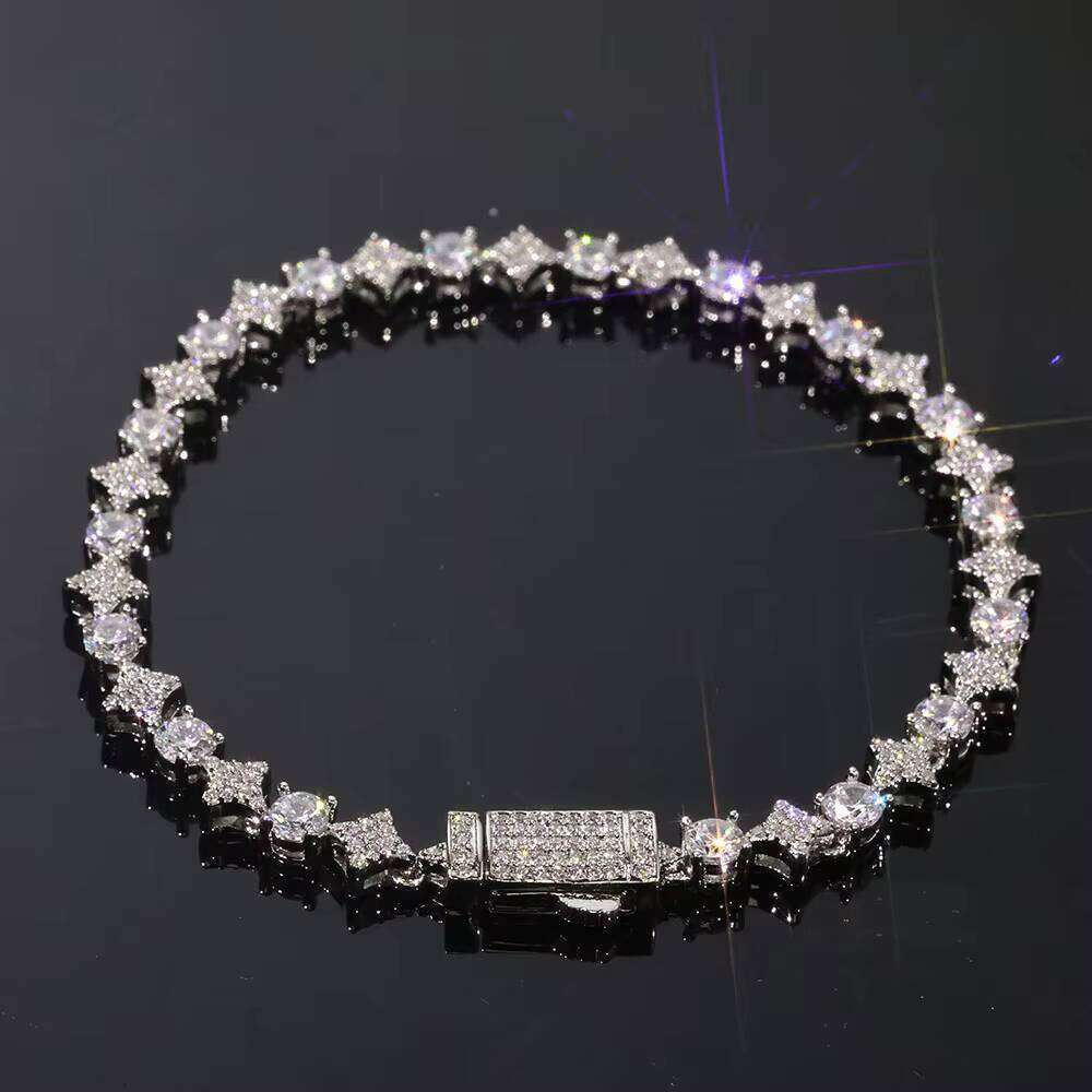 NUOYA 925 Sterling Silver 6Mm Star Shape Tennis Chain Women's Shiny VVS Moissanite Bracelet Fine Jewelry - view 5
