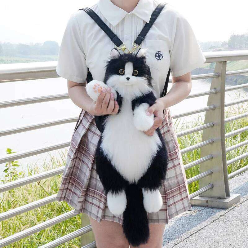 Handmade Plush Kitten Backpack Stuffed Animal Cat Tuxedo Fashion For Women Kids Anniversary Birthday Lolita Decor With Gift Z260204