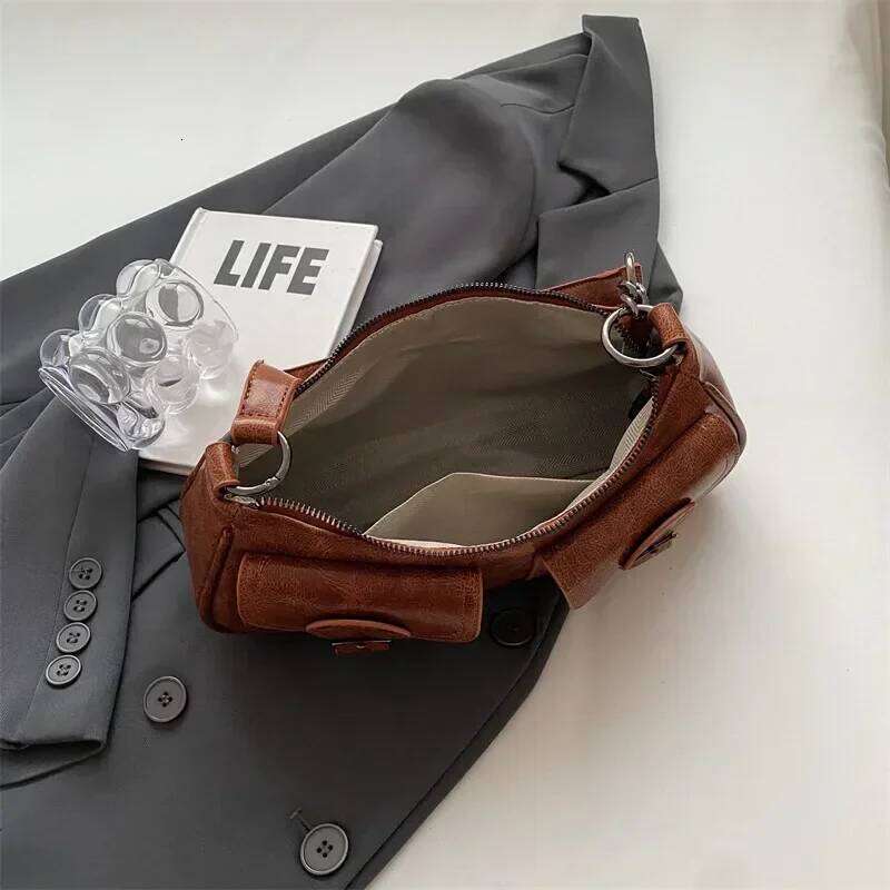 Fashion Double Pockets Design PU Leather Shoulder for Women 2026 Tend Female Crossbody Bag Underarm Bags Handbags bolsa C260204