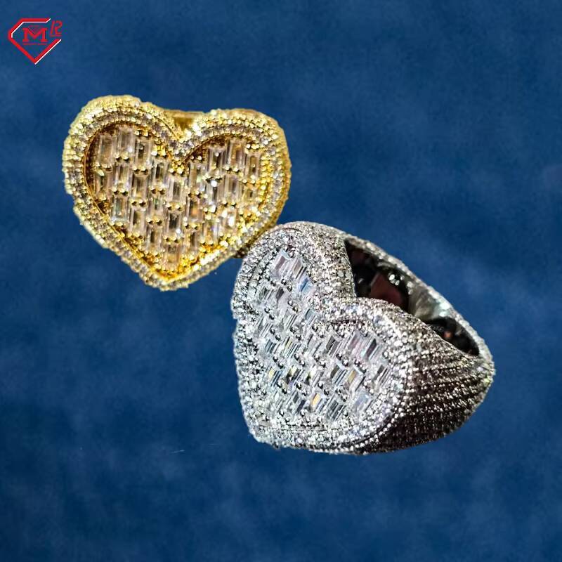 Popular Moissanite Ring Large Size Iced Out Heart Shape Fine Jewelry Sparkle Moissanite Ring