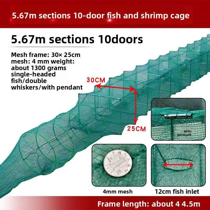 Heavy-Duty & High-Density Escape-Proof Net for Large-Sized Shrimp Traps, Portable Collapsible Fishing Cage, Freshwater Fishing Tool