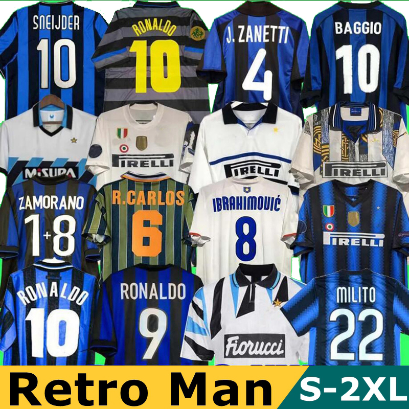 inter retro soccer jerseys 88 89 90 91 92 93 94 95 96 97 98 99 00 01 02 03 04 05 06 07 08 09 10 Ronaldo Figo ADRIANO Stankovic ZANETTI milans vintage football shirt long MILIT
