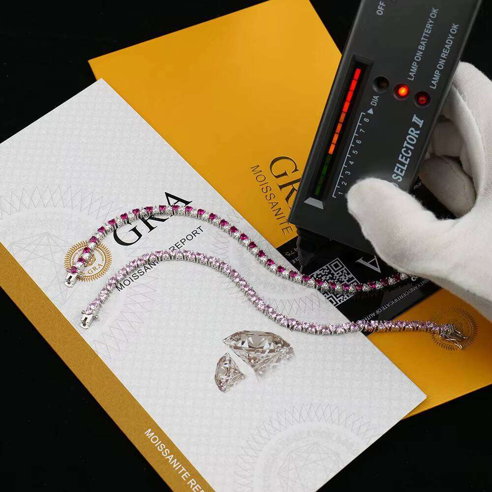 Wholesale Custom 925 Sterling Silver Women's Tennis Chain Bracelet 3Mm With Heart Diamonds Pink Vvs Featuring Zircon Moissanite - view 4
