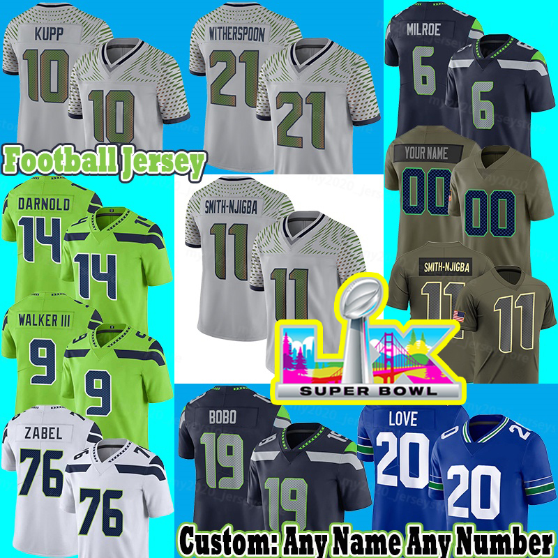 10 Cooper Kupp Football Jersey 11 Jaxon Smith-Njigba 21 Devon Witherspoon Josh Ross Byron Murphy II Charles Cross Leonard Williams Coby Bryant Zach Charbonnet Fan
