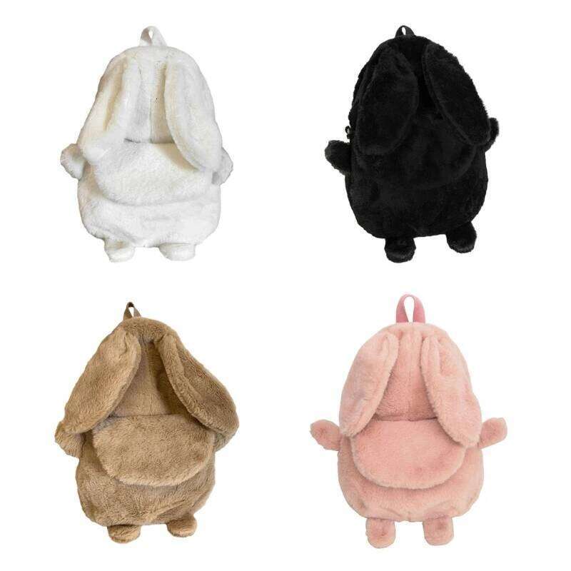 Lovely Rabbit Ear Plush Backpack Student Girls Casual Solid Color School Bookbag Women Large Capacity Travel Rucksack Daypack Z260204