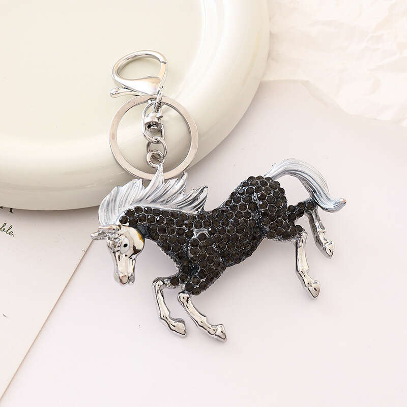 European and American Cartoon Pendant Oil Drop Inlaid Diamond Creative Keychain Metal Zodiac Horse Ornament