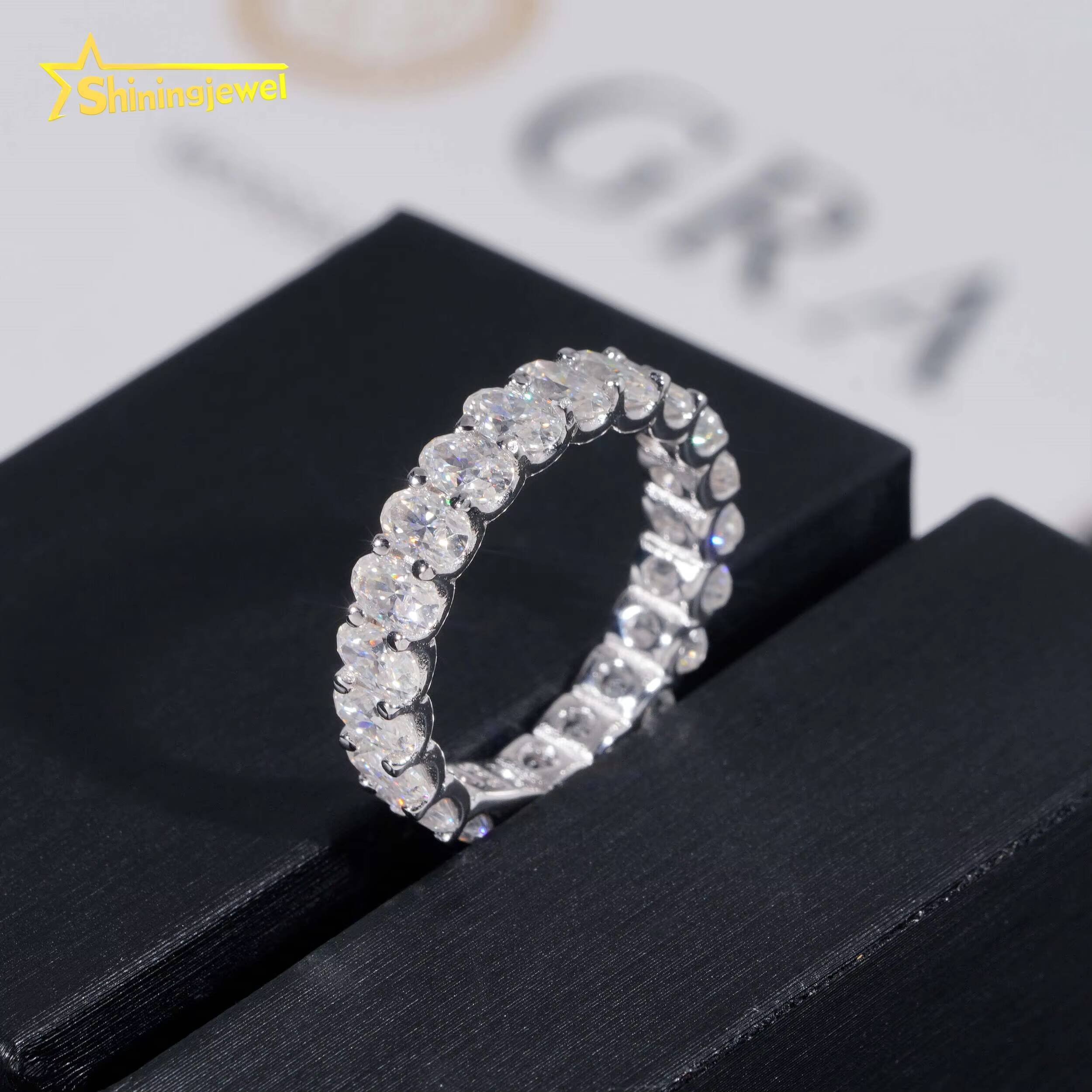 Band Oval Cut Wedding Ring 35mm Moissanite VVS Pass Diamond Test 925 Sliver Gold Plated Engagement Rings Fast Shipping