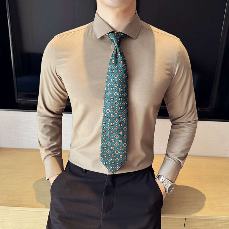 New Italian Windsor collar long sleeved shirt for men's business casual solid color shirt anti wrinkle, please refer to the product description f