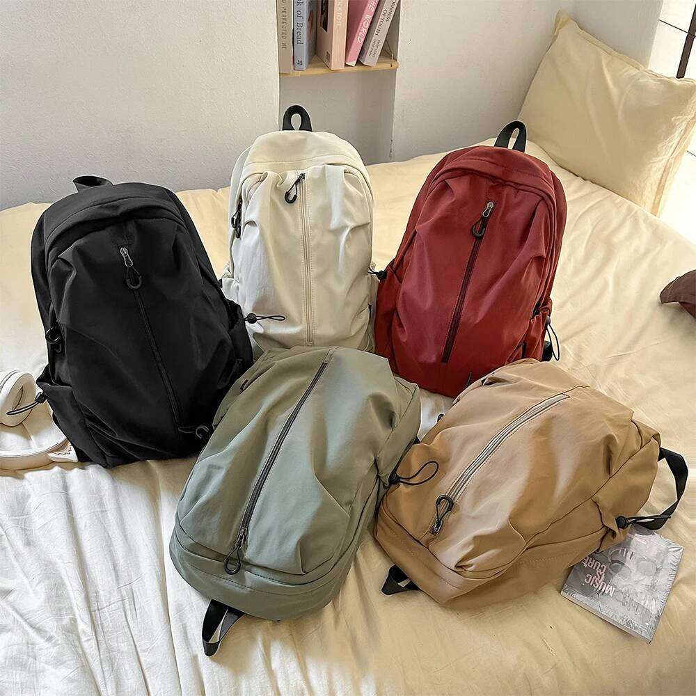 Korean Style Simple Solid Color Zipper Computer Backpack, School and Commuting Backpack Z260204