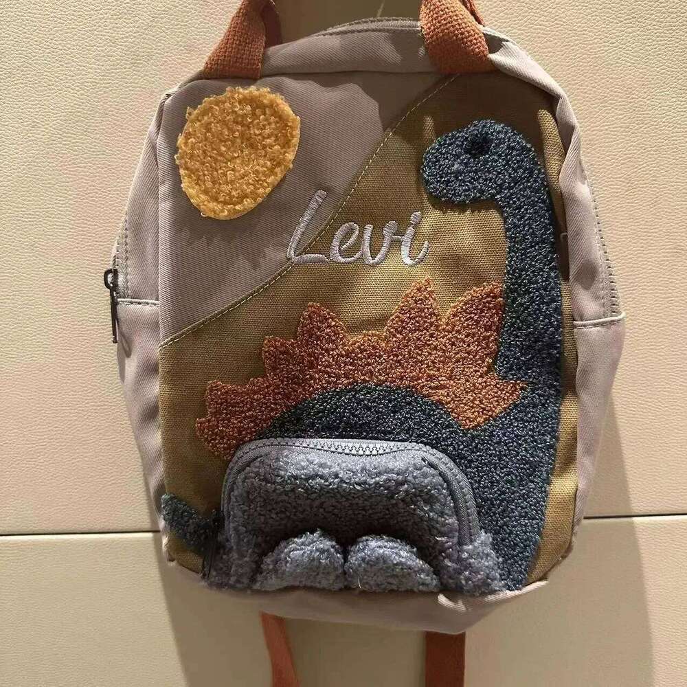 Personalized Custom Name Dinosaur Backpack - Embroidered Text Cartoon Canvas Small Bag, Ideal for Kindergarten Kids' School Use Z260202