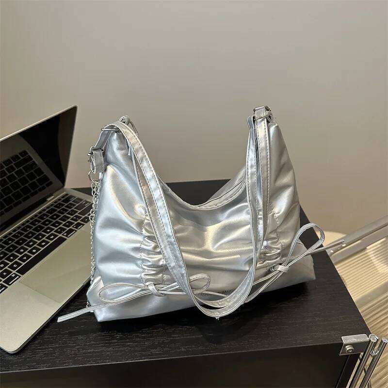 Pleated Bow Commuter Tote Women's daily commuting bag Versatile Commute Underarm Bag Solid Color Female Handbags Purse C260204