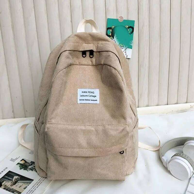 D46D Women Casual Corduroy Backpack with Pendant School Bag Travel College Daypack Female Girls Rucksack Handbags Z260204