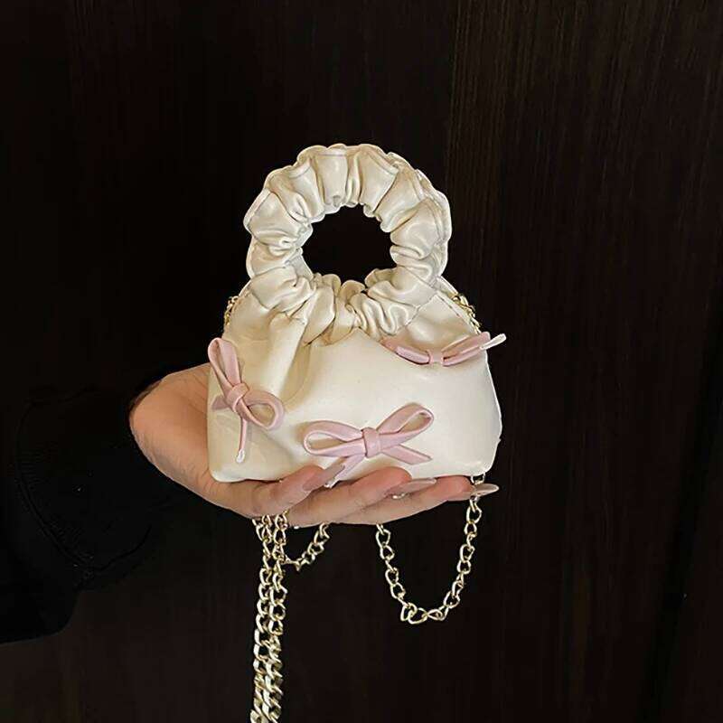 Korean Bow Mini Handbags For Girls Trendy Versatile Chain Women's Crossbody Bags Textured Cute Square Coin Purses C260204