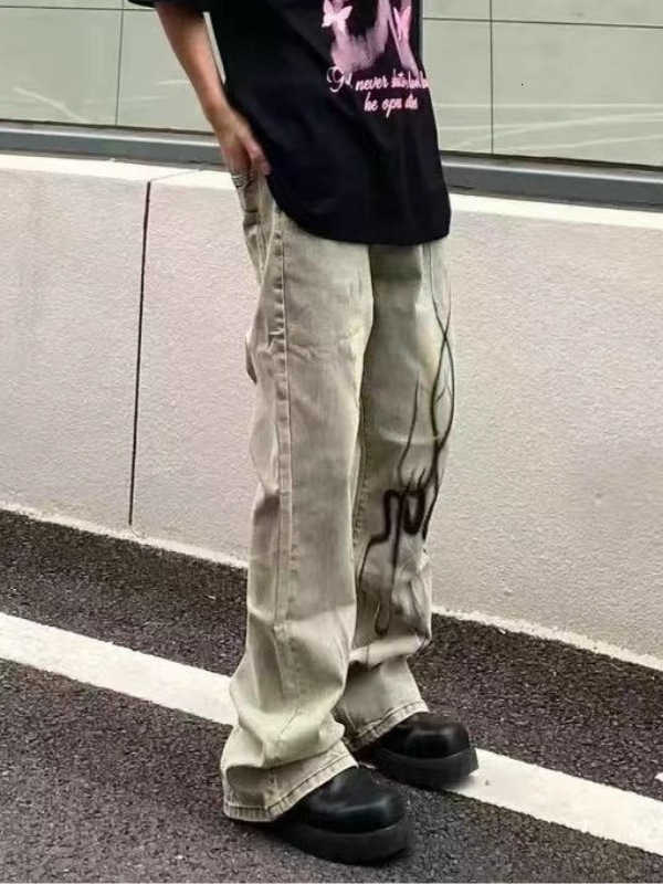 Y2K Loose Casual Jeans Letter Graphic Printing Versatile High Waist Jeans Hip Hop Fashion Men Women Vintage Washed Strtwear X251205