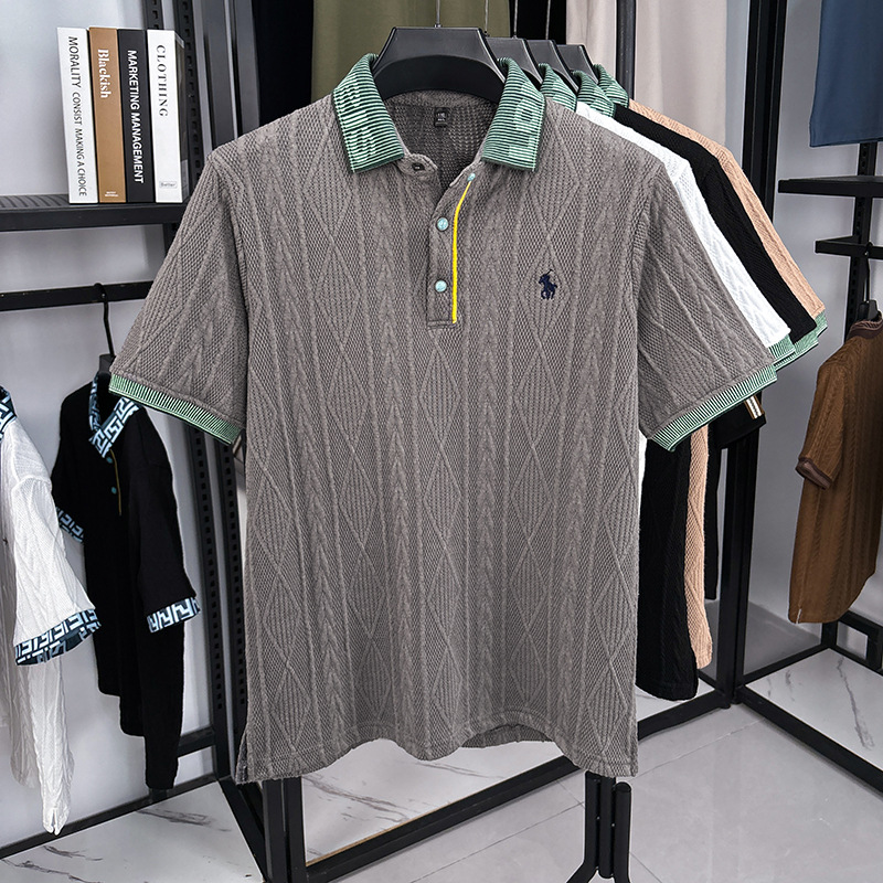 Free shipping Men Polos Slim Fit Knitted shirt embroidered pattern color blocked short sleeved fashion