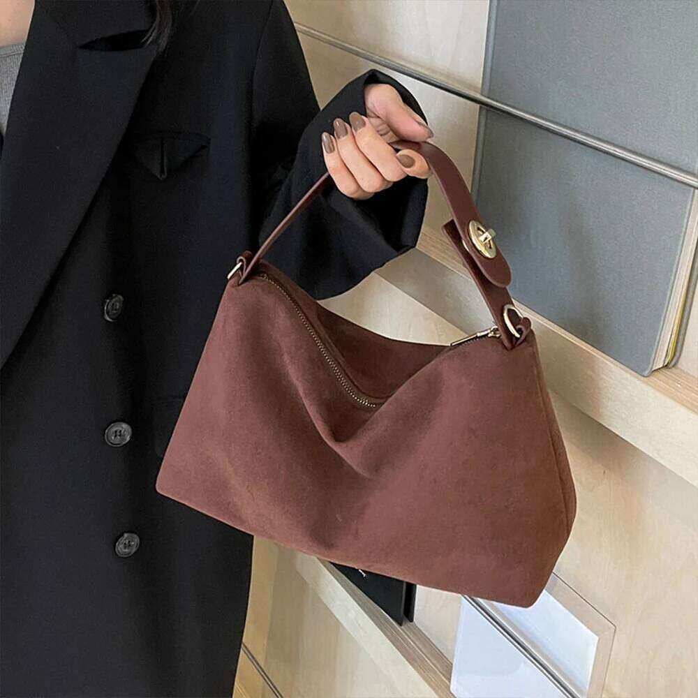 Fashion Autumn Winter Big Boston Tote Soft Matte Suede Cow Leather Women's Handbag Shoulder Crossbody Bag For Women Grey Brown Y260204