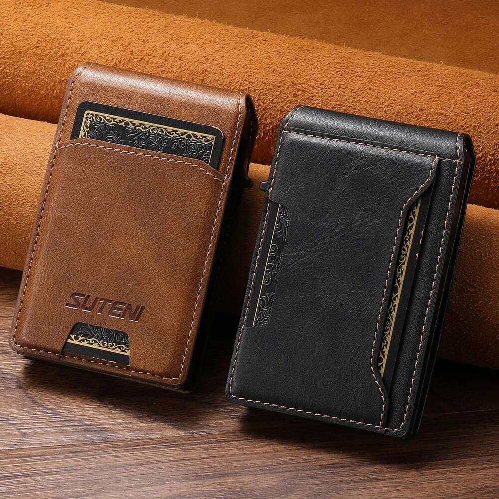 SUTENI Slot Wallet Flip Cover Faux Leather Box Pressing Button Automatically Ejects The Card Z260205
