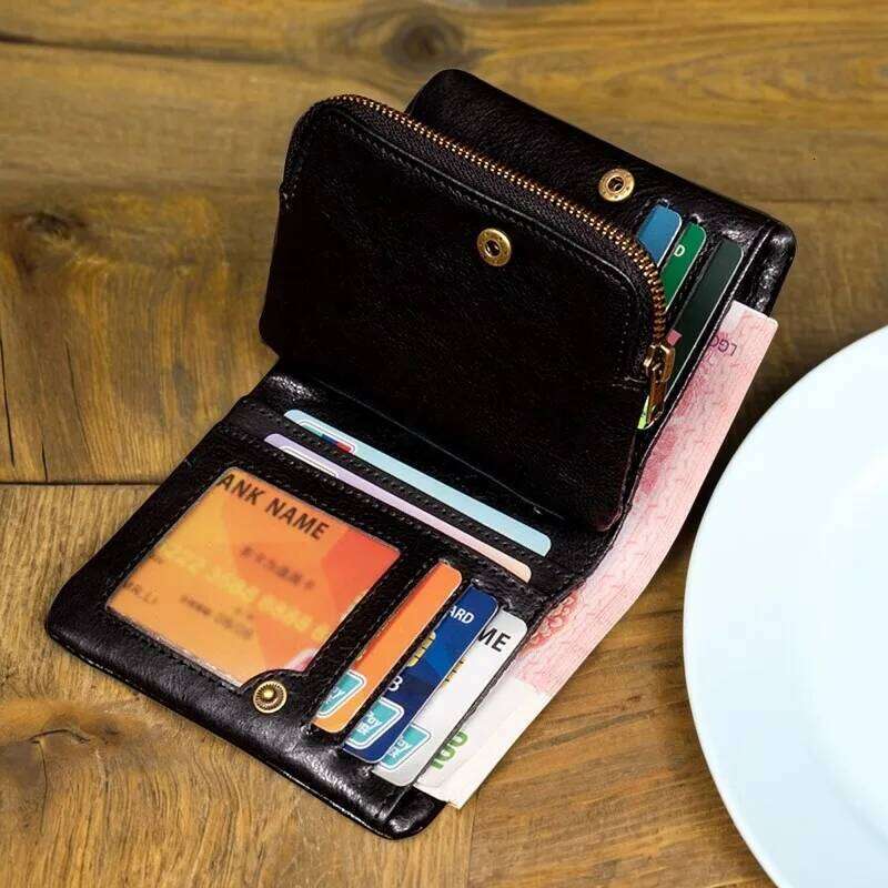 Original vegetable tanned short retro top layer cowhide wallet, handmade genuine leather multifunctional wallet Z260205