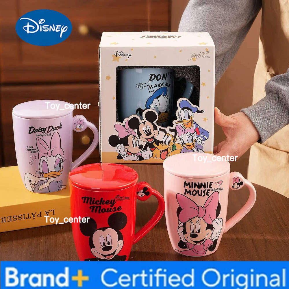 Disney Mickey Mouse Mugs with Lid Female Office Couple Ceramic Coffee Cup Home Large Capacity Water Cups H260205