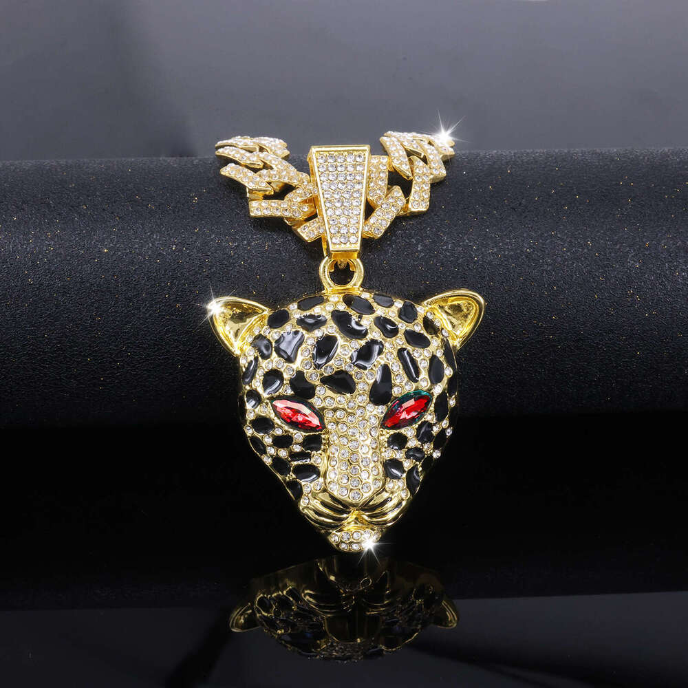 Exaggerated Domineering European and American Style Diamond-Encrusted Leopard Head Pendant HIPHOP Jewelry Trendy Men's Punk Cool Hip-Hop Cuban Ch