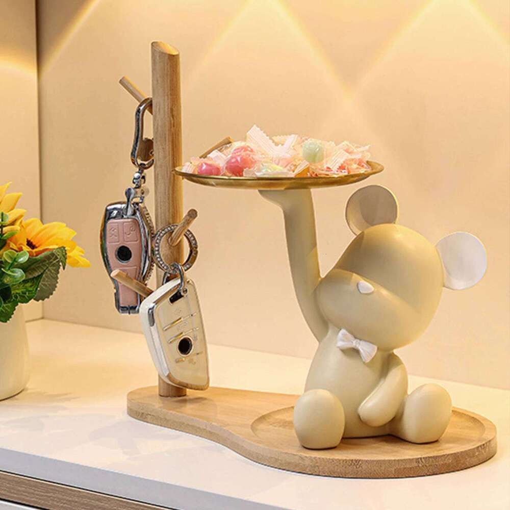 Creative Resin Bear Figurine Cute Statue Home Decoration Desktop Storage Tray Rack for Coins Snack Phone Entrance Office S260204