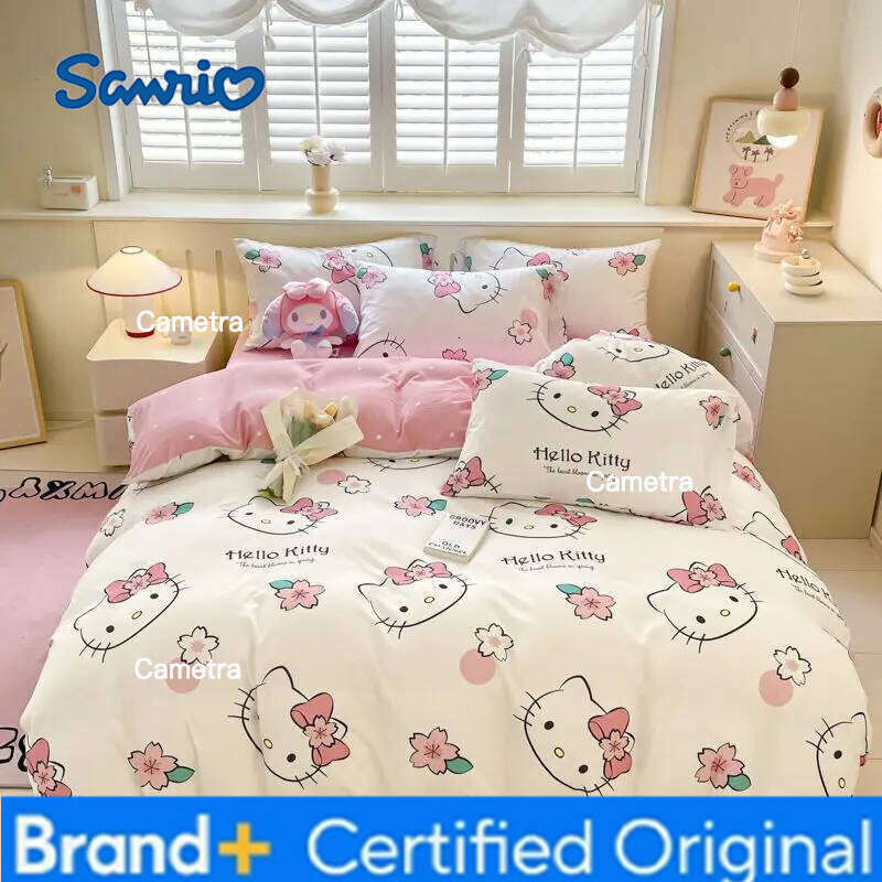 Sanrio Kuromi Cinnamoroll Kids Duvet Cartoon Bed Three-Piece Set Cute Hello Kitty Quilt Cover Pillowcase for Bedroom Decoration H2602051