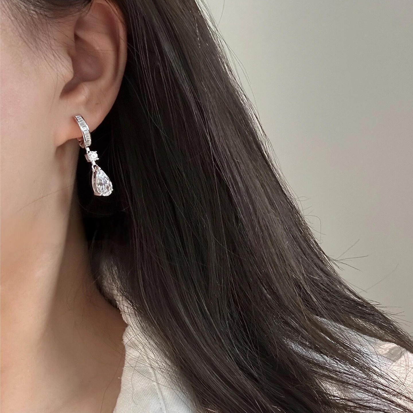 2026 Rulalei Korean Style Dangle Earrings Luxury Jewelry 18k White Gold Fill Women Fashion Pear Cut 5A Zircon CZ Diamond Water Drop Lady Bridal Earrin - view 3
