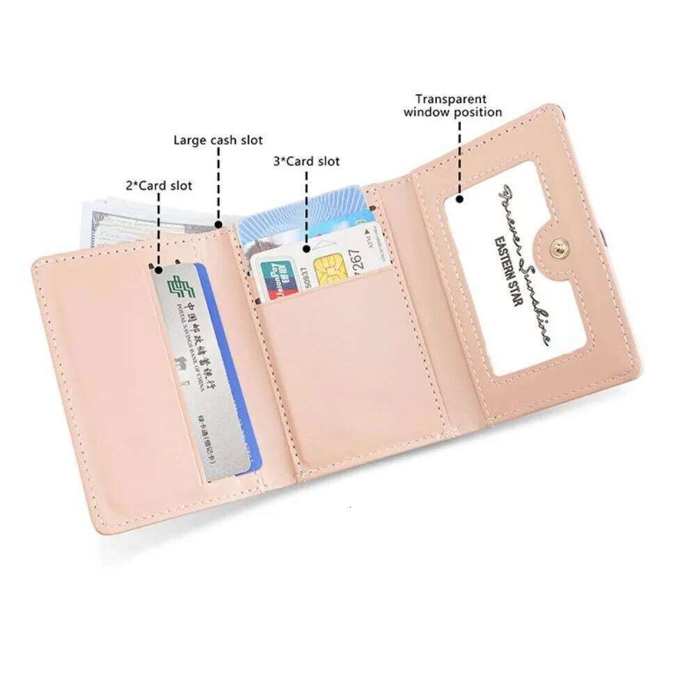 Solid Color Cute Tri-Fold Purses Multi-card Slot Korean Style Cat Short Wallet PU Leather Pocket Women Card Holder Female Z260205