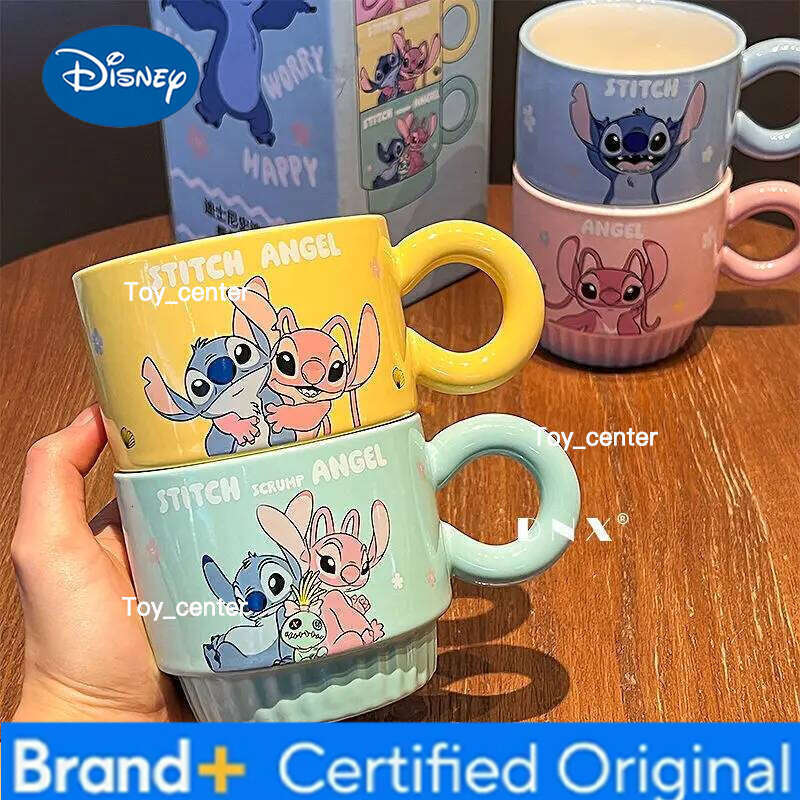 Disney Stitch Co-branded Cute Mug 2025 New Girl Cartoon Ceramic Water Four Piece Set of Home Coffee Cup Birthday Gifts H260205