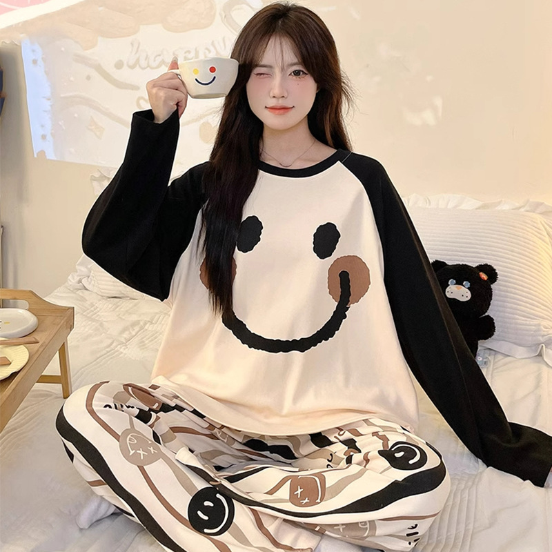 B1404-Elegant Women's Pajama Ensemble: Matching Cherry Patterned Tops and Bottoms with Sleeves