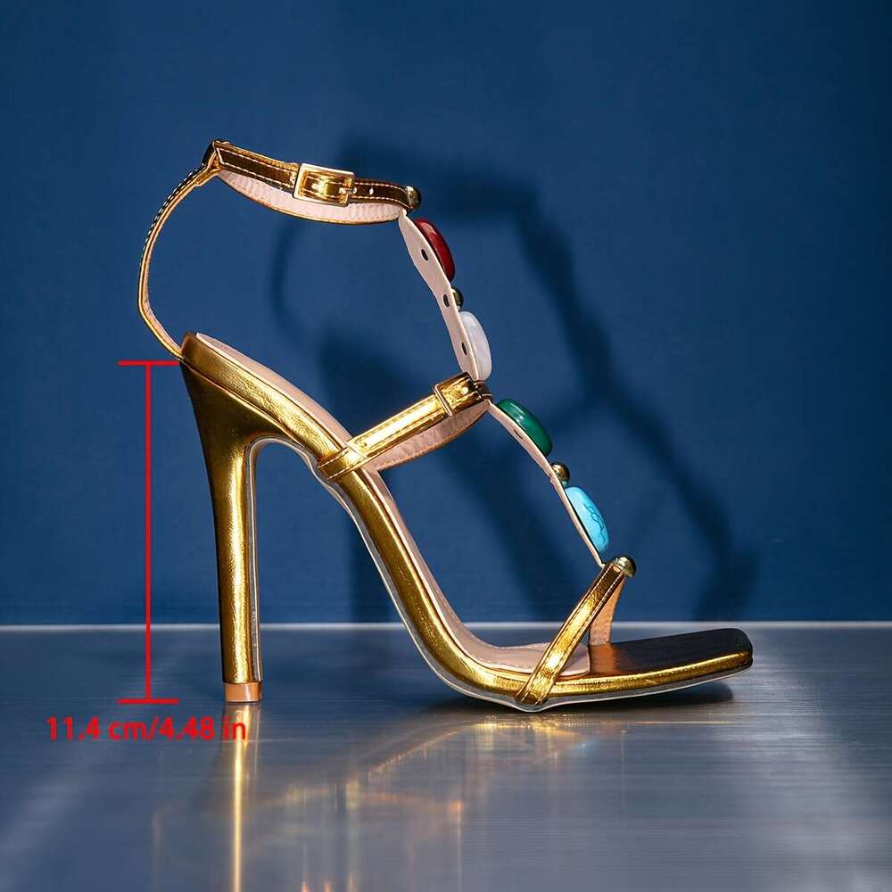 New Women S Golden Beaded Stiletto Sandals With A Single Strap Open Toe Perfect For Fashion Events And Parties